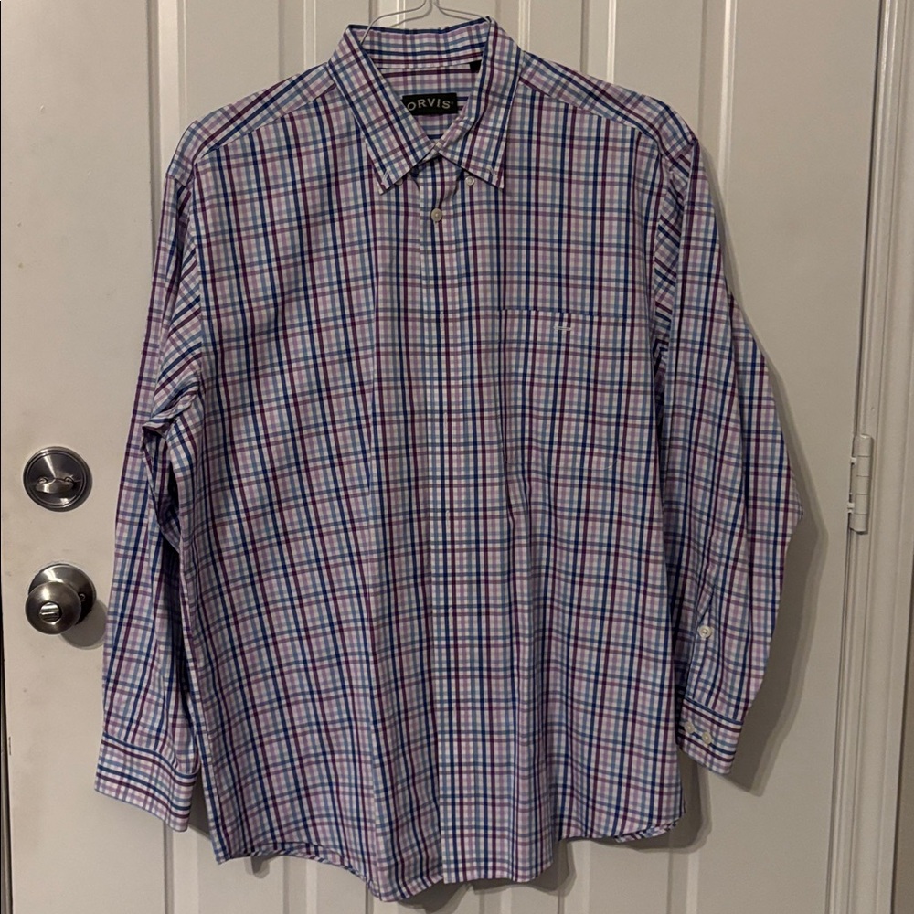 Orvis xl purple  plaid  button up shirt long sleeve